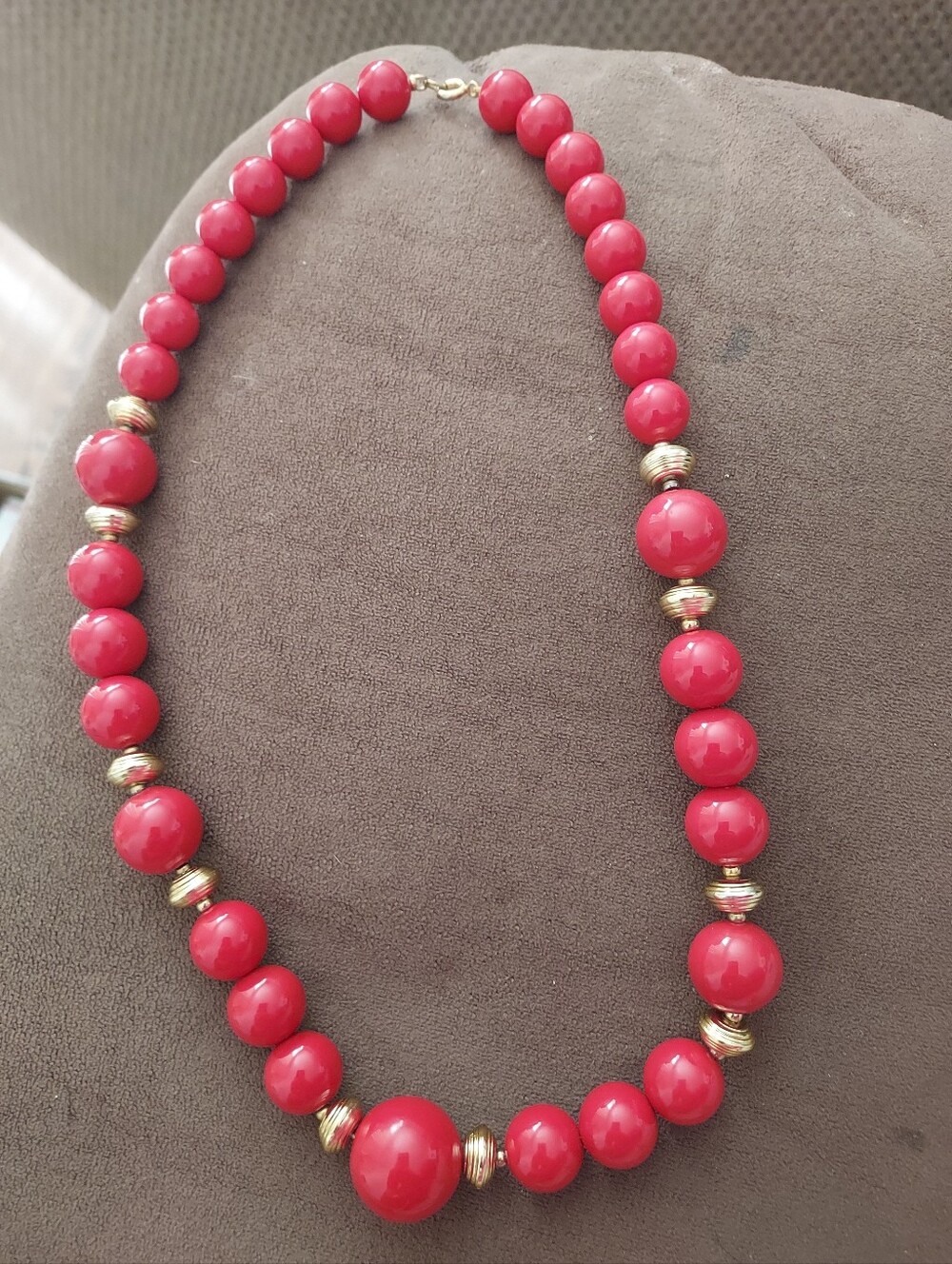 Bold Red Beaded Necklace with Gold Accents